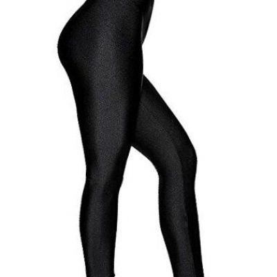 Women's Stretched Shiny Sports Leggings Mid-Waist Elastic Pants Small Black