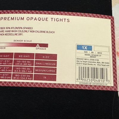 NWT Merona Opaque Tights Women’s Sz 1X Black 5’5”-5’11” 180-230 lbs Control Top