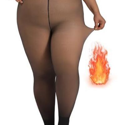Plus Size Fleece Lined Tights, Fake Transparent 3X-Large-4X-Large Plus Black