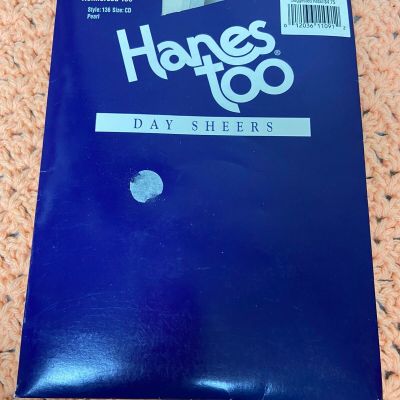 Vintage Hanes Too Control Top Sheer Pantyhose 2000 #136 CD Pearl Reinforced Toe