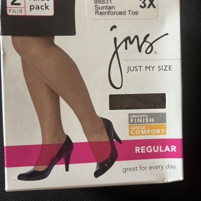 NEW 2 pair Pack Just My Size JMS Smooth Finish Pantyhose Nylons Suntan Size 3X