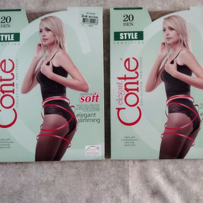 Elegant Conte Style Pantyhose - Natural - Size: 3 - 2 Pairs - Sexy! Gorgeous!