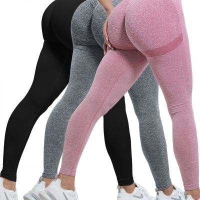 3 Piece Workout Leggings Sets for Women, Gym Scrunch Butt Butt Lifting Seamle...