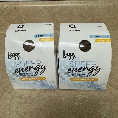 2 New L’eggs Sheer Energy Compression Tights Size Q Suntan