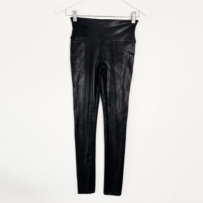 Spanx Black Faux Leather Leggings Small Shiny Shapewear Pants