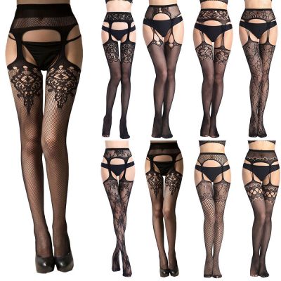 Women Sexy Crochless Stockings Suspender Tights Fishnet Lingerie Pantyhose Black