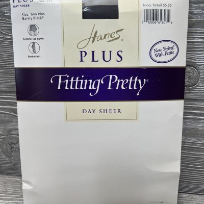 Hanes Fitting Pretty Day Sheer Barely Black Control Top Pantyhose Size 2 Plus