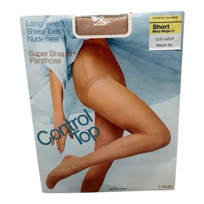 JCPenney Super Shaper Sheer Toes Pantyhose Short Misty Beige Nude Heel