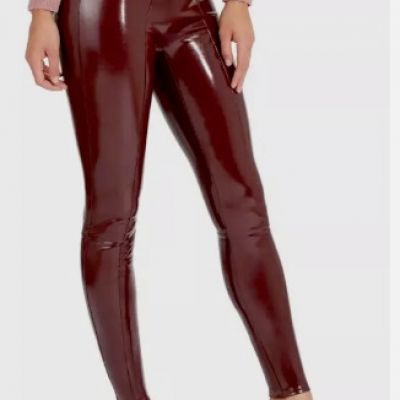 NWT Spanx Faux Patent Leather Leggings in Ruby Red Sz Medium Retail $128 NEW
