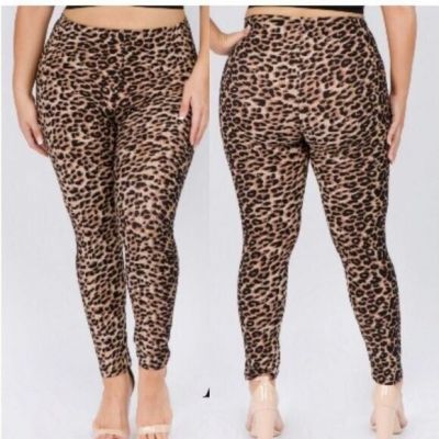 Yelete Cheetah Print Peach Skin Leggings One Size Fits 14-20