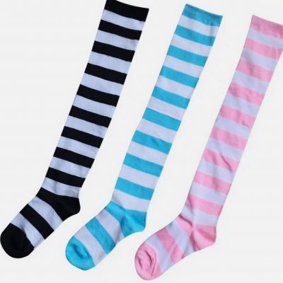 Chalier Thigh High Socks 3 Pack - Women STRIPED Over Knee Stocking Clothes