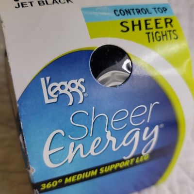 (1) L'eggs Sheer Energy Control Top Jet Black Sheer Tights  Size A NOS