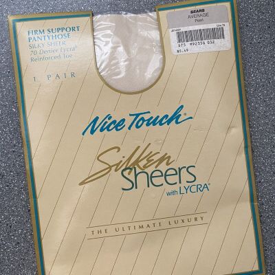 Nice Touch Silky Sheers Lycra Firm Support Pearl SZ Average Vintage Panty Hose