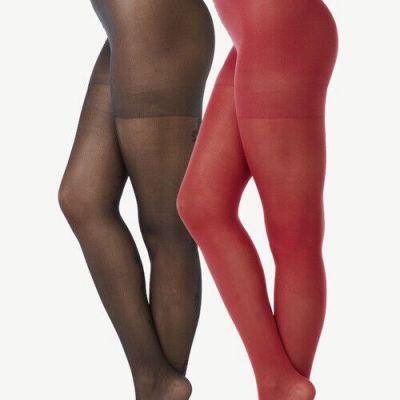 Joyspun Women's Red Opaque & Black Flowered Opaque 2 Pack Tights Size L NEW
