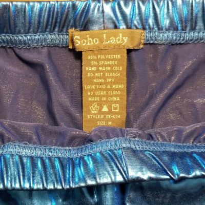 Soho Lady Turquoise Blue Opaque Leggings Womens Med Super Shiny Stretch Pants