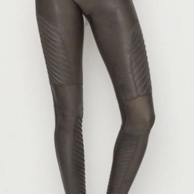 SPANX Faux Leather Shiny Size Small LEGGINGS Gunmetal