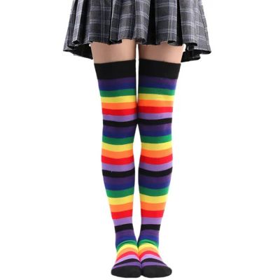 Striped Over-the-Knee Rainbow Thigh High Socks Programming Socks Pride Cosplay