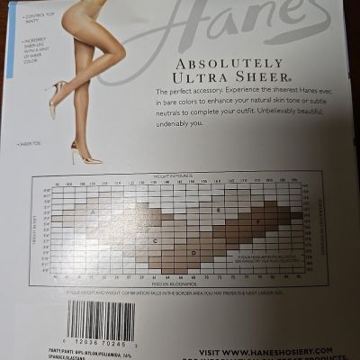 #1 Hanes Absolutely Ultra Sheer, Control Top, Sheer Toe Size C In Natural