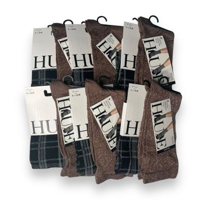 HUE Black Plaid Knee Hi Mink Luster Brocade Variety One Size 12 Pairs