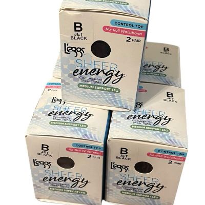 5 Leggs Sheer Energy Pantyhose Size B Jet Black Medium Support Leg Control Top