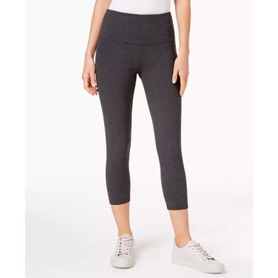 STYLE & CO Women's Cropped Tummy-Control Leggings Large Heather Charcoal Midrise
