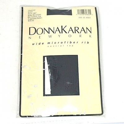 Vintage 90s Donna Karan Ribbed Tights Small Charcoal Gray Control Top