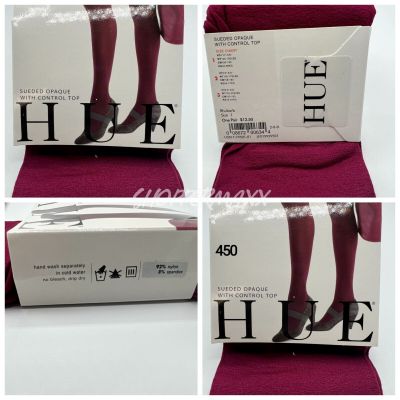 Hue Women's Sueded Opaque Control Top Tights Rhubarb Sz 1