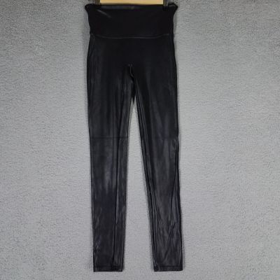 Spanx Leggings Women's Medium Black Faux Leather Shiny Slimming Comfort Stretch