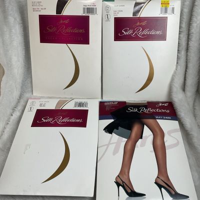 Lot of 4 Hanes Silk Reflections pantyhose SZ EF Silky Sheer Buff Brown Stone