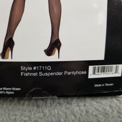 NWT Elegant Moments Woman Black 1XL - 3XL Queen Fishnet Suspender Pantyhose