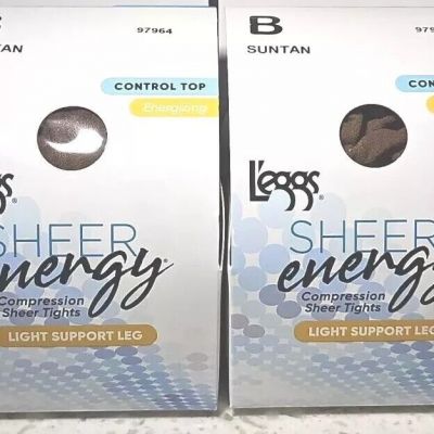 2 Pair Leggs Sheer Energy Compression Tights Light Support Leg Suntan B 97964