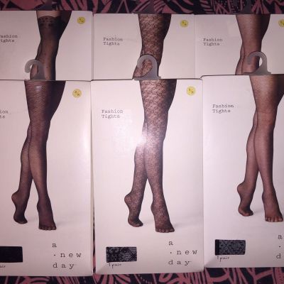 New With Tags: A New Day Black Fashion Tights Ebony Womens Size S/M 6-pair Combo