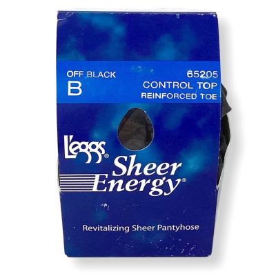 L'eggs Sheer Energy Control Top Pantyhose Off Black B Reinforced Toe 65205