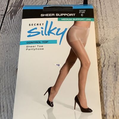 Secret Silky Control Top Pantyhose SHEER TOE/M. Support/JET BLACK - SIZE C 10410