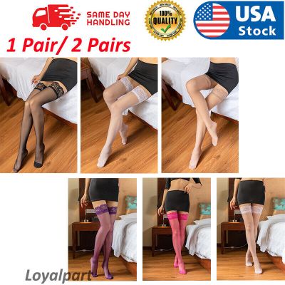 1-2Pairs Lady's Lace Top Stay Up Thigh-High Stockings Women Sexy Pantyhose Socks