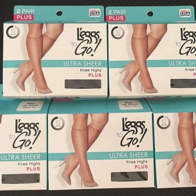Leggs To Go! Ultra Sheer Black Knee High Tights Plus Size Lot 5 Packs (10 Pairs)