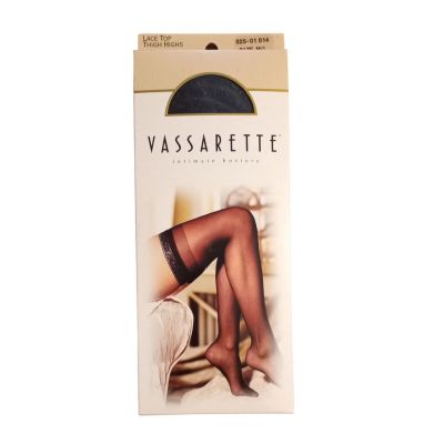 Vassarette Black Intimate Lace Top Thigh High Stockings Sz M/L Sheer Nylon Leg
