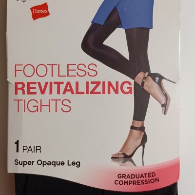 1 Pair Hanes Style Essentials Footless Tights Super Opaque Black Size Q