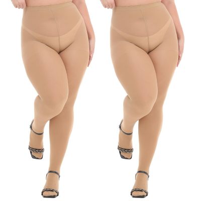 Plus Size Opaque Control Top Tights for Women 70 Denier Run Resistant High Wa...