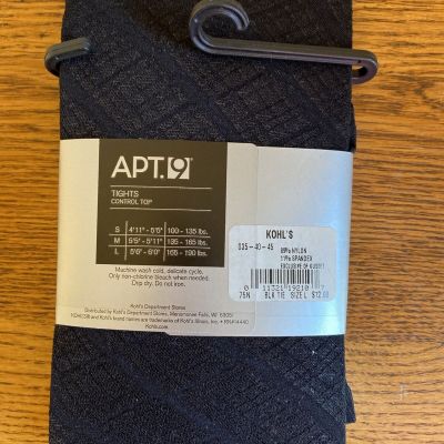 Apt 9 BLACK Control Top Tights - Patterned (Black Tie) Size L - NEW WITH TAGS