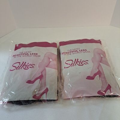 Lot Of 2 Packages Of Silkies Knee Highs Queen Size Barely Black 6 Pairs