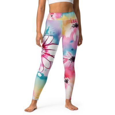 Yoga Leggings, Tie dye Cherry blossoms Sakura Fun Fitness Floral Pants Workout