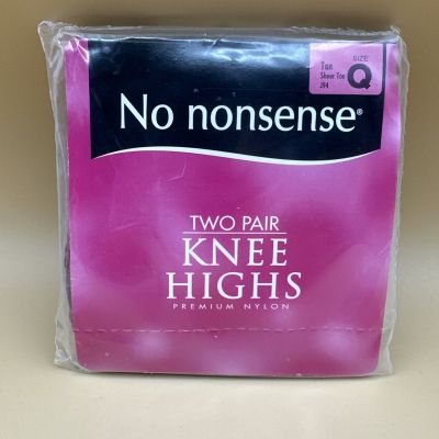 No Nonsense Knee Highs Womens Size Q Sheer Toe Tan Nylon comfort top 2 Pair Pack