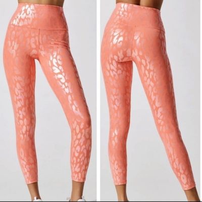 NWT Carbon38 HIGH rise 7/8 metallic foil leopard shiny leggings sz Xxs