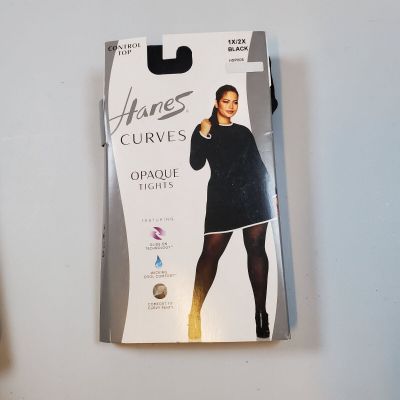 Hanes Curves Control Top Opaque Tights Size 1X/2X NWT Womens Black Shapewear