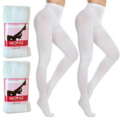 2 Pair Ladies White Winter Tights Stockings Footed Dance Pantyhose One Size Fits