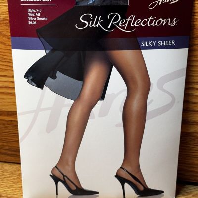 Hanes Silk Reflections Control Top Sandal foot Pantyhose Style 717 Sz AB Silver