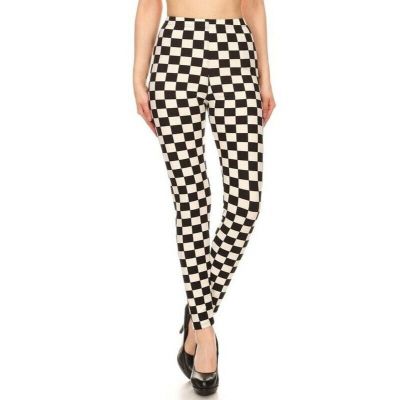 X-Plus Size 3X-5X Womens Checkered Print, Full Length Leggings In A Fitted Style