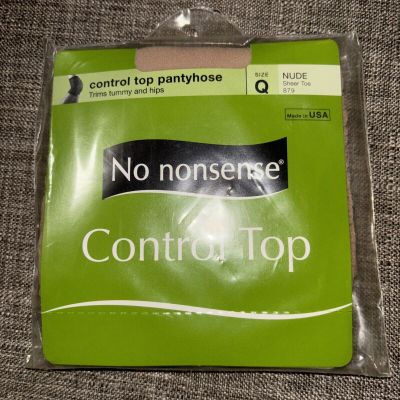 NEW No Nonsense pantyhose size Q control top Nude sheer toe 879 Original Pkg.