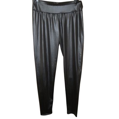 7th Element Black Stretchy Pleather Faux Leather Look Leggings Fit Plus Sz 16-20